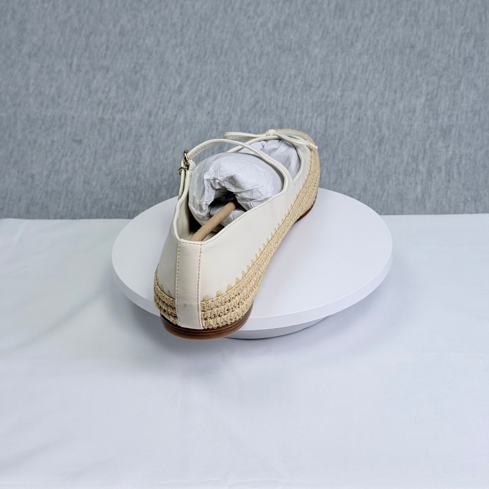 Dolce Vita Betony Off White Leather Mary Jane Raffia Trim Flats Size 12 - Picture 3 of 6